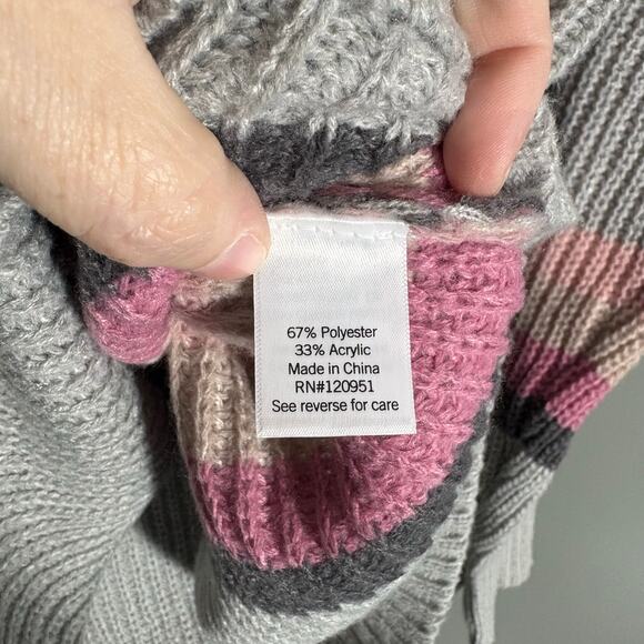 SO Gray & Pink Striped Cozycore Chunky Knit Sweater - XXL - Junior's Plus Size - Picture 5 of 6